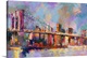image thumbnail of Colorful abstract painting of the Brooklyn Bridge and the NYC skyline in the distance.