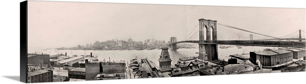 Vintage photograph of the Brooklyn Bridge in New York City.
