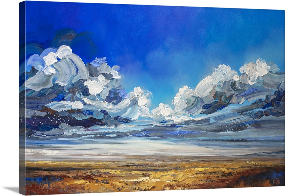 Dramatic landscape painting of cloudy stormy sky over prairie field by contemporary Canadian Artist Melissa McKinnon creat...