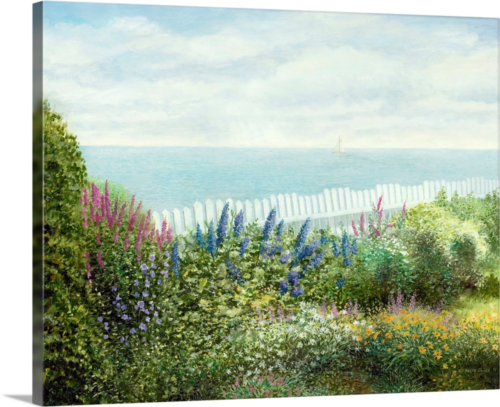 Contemporary artwork of a garden in Cape Cod overlooking the ocean.