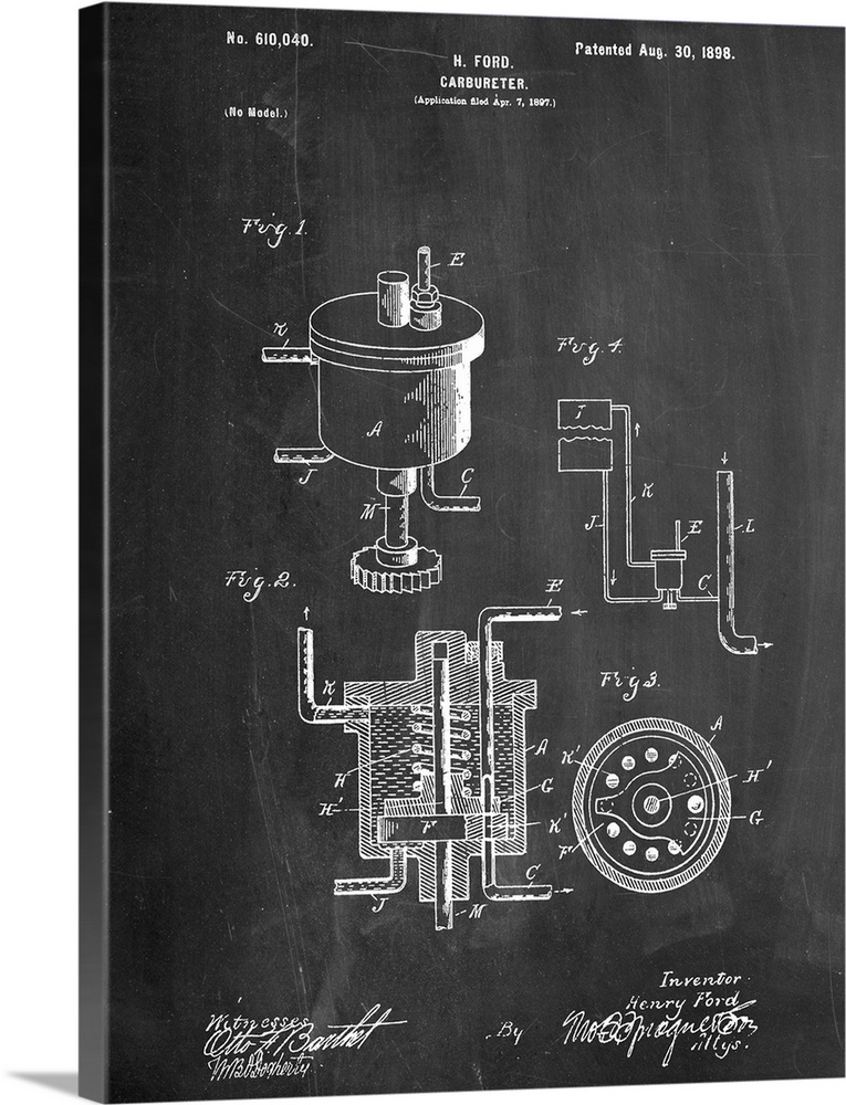Black and white diagram showing the parts of Henry Ford's carburetor.