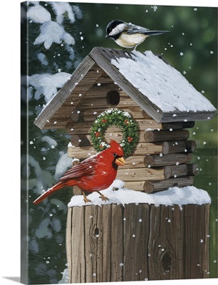 Cardinal, Chickadee In Snow