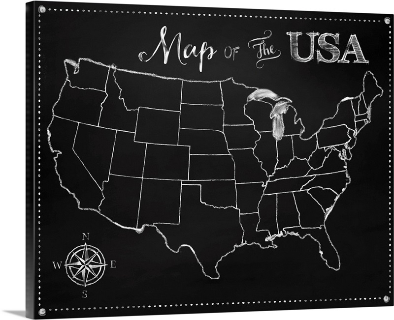 Chalkboard US Map Wall Art, Canvas Prints, Framed Prints, Wall Peels
