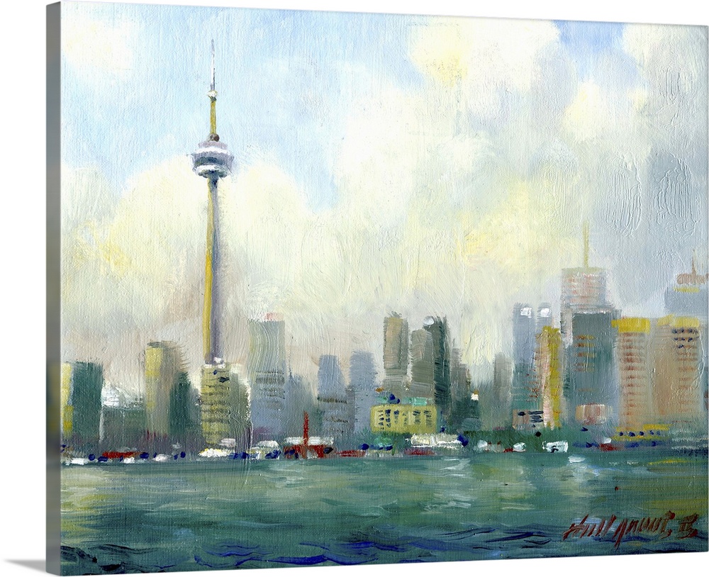 Contemporary painting of a skyline view of Toronto, Canada.