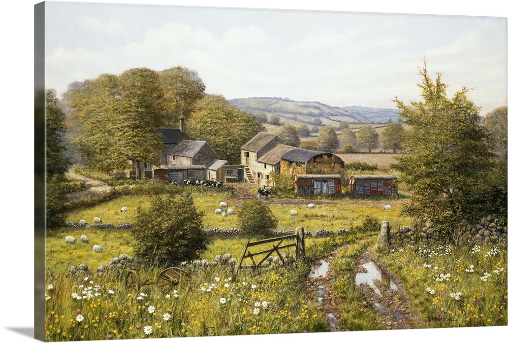 Contemporary painting of a rural countryside landscape.
