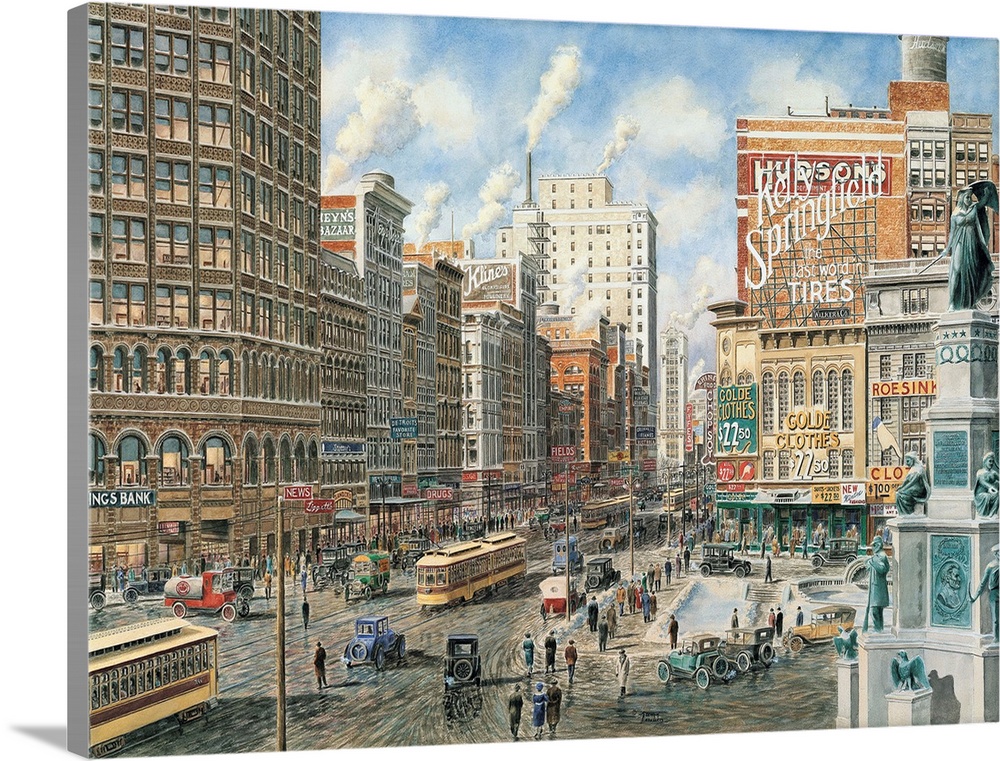 Contemporary painting of the city of Detroit.