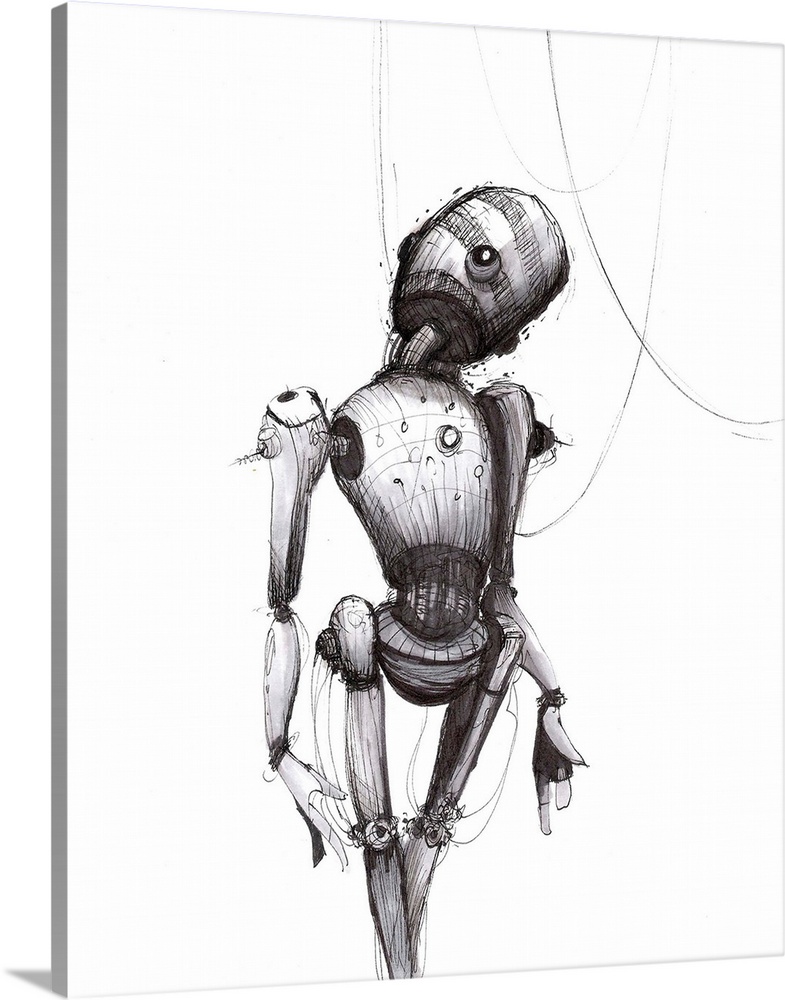 Illustration of a gray robot looking pensive.