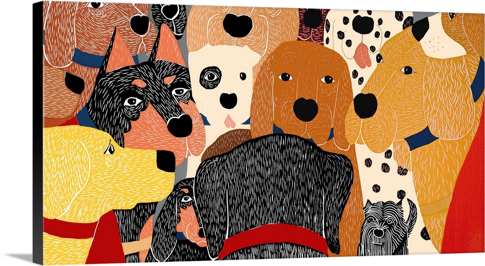 Illustration of a pack of dogs gathering together.