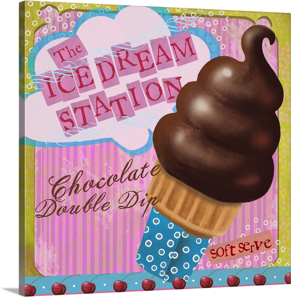 Ice cream parlor sign with Chocolate double dip cone.