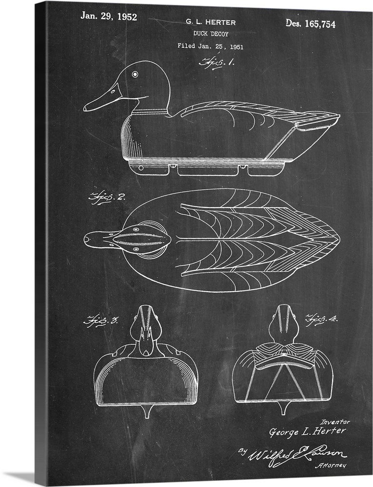 Black and white diagram showing the parts of a duck decoy.