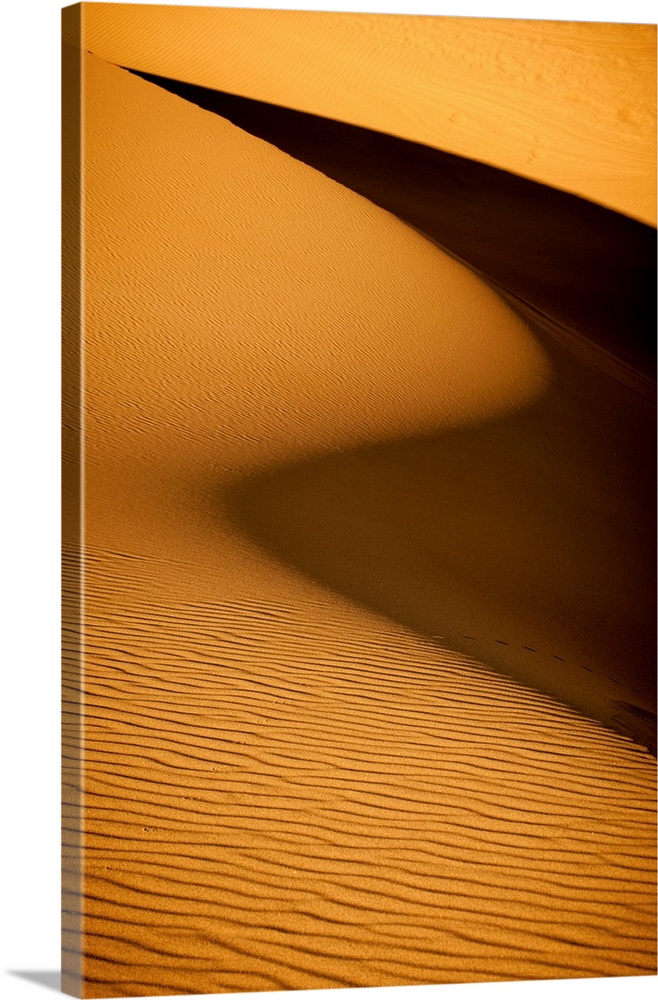 Landscape photograph of a sandy dessert terrain highlighting the textures and shadows.