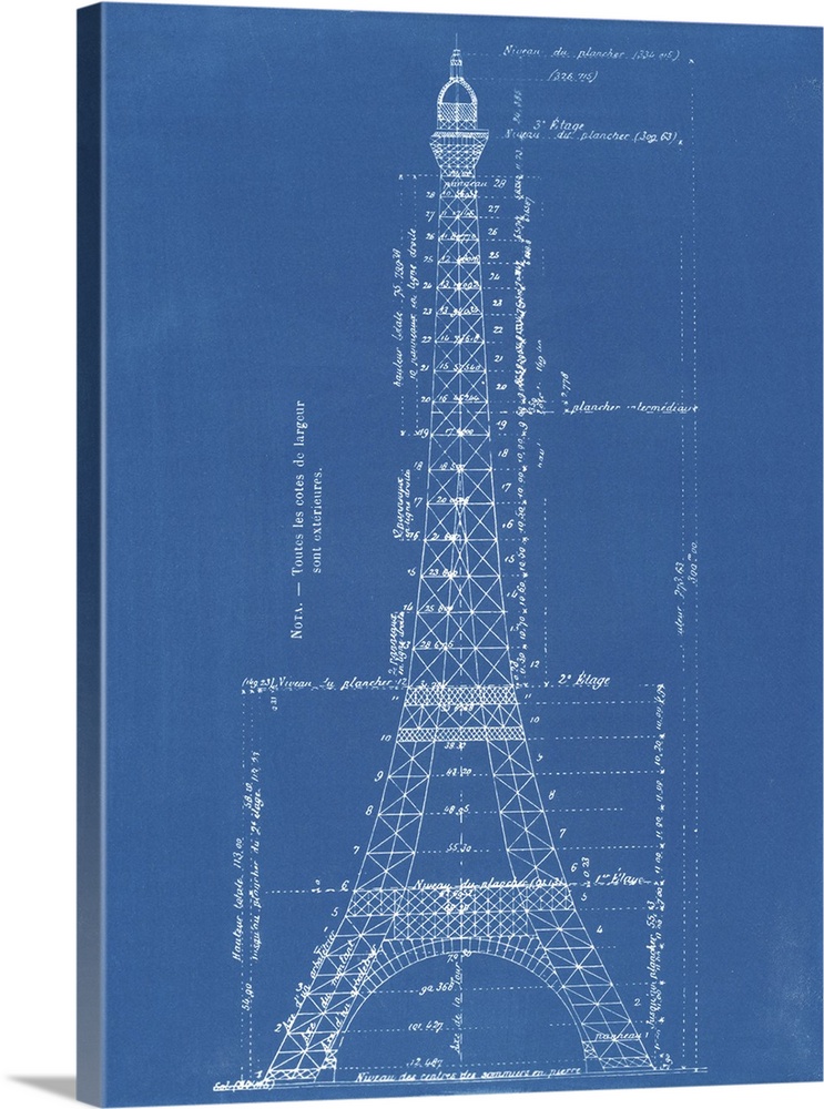 Vintage blueprint of the Eiffel Tower.