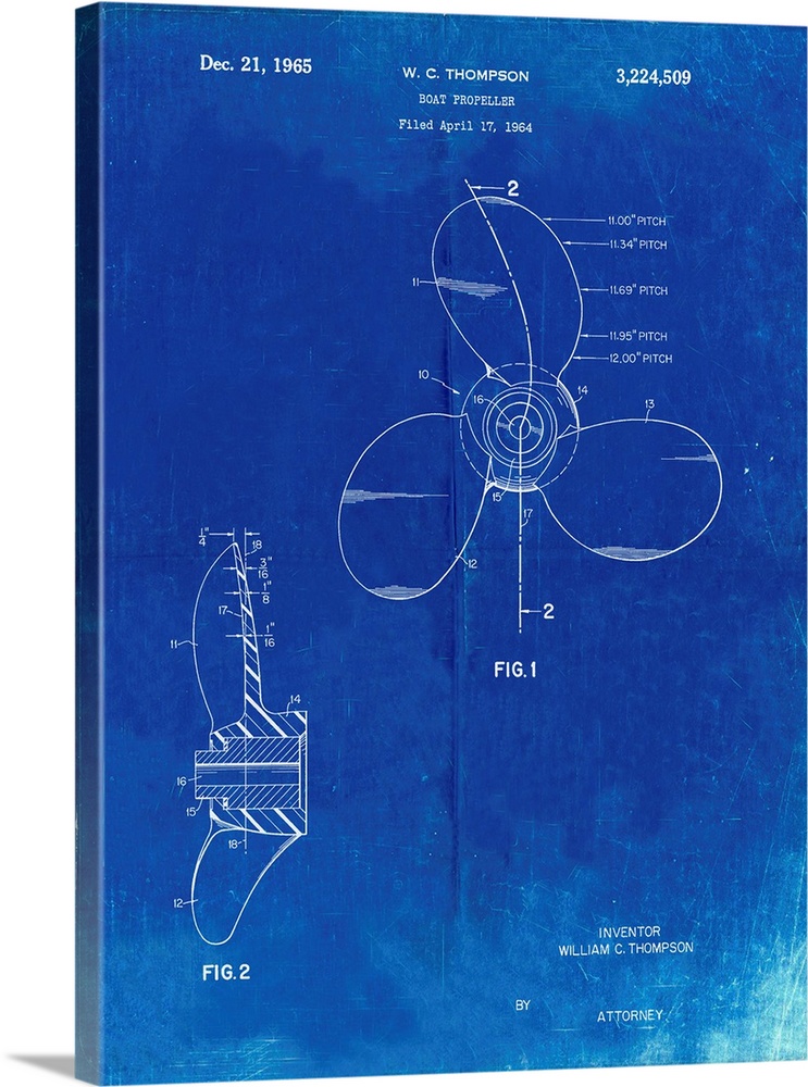 Faded Blueprint Boat Propeller 1964 Patent Poster