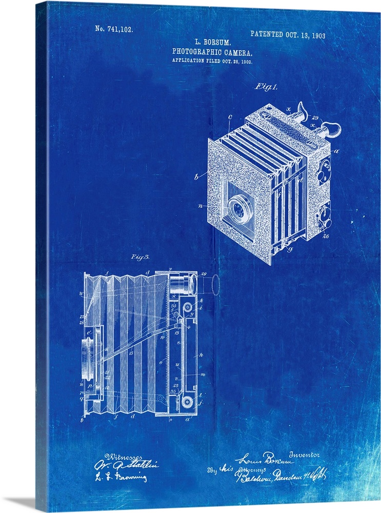 Faded Blueprint Borsum Camera Co Reflex Camera Patent Poster