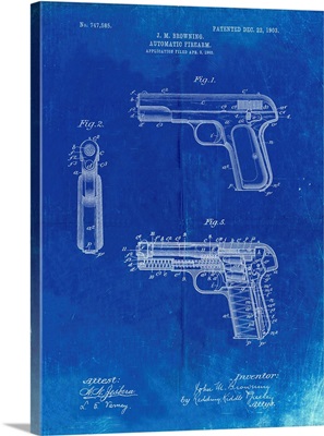 Faded Blueprint Browning No. 2 Handgun Patent Poster