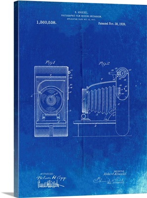 Faded Blueprint Camera Film Winding Patent Print