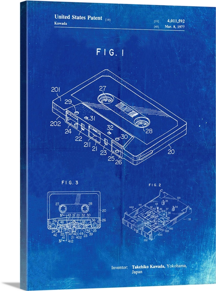Faded Blueprint Cassette Tape Patent Poster