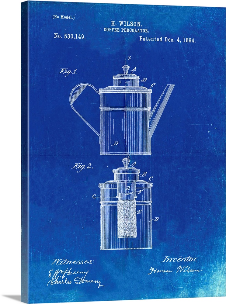 Faded Blueprint Coffee 2 Part Percolator 1894 Patent Poster