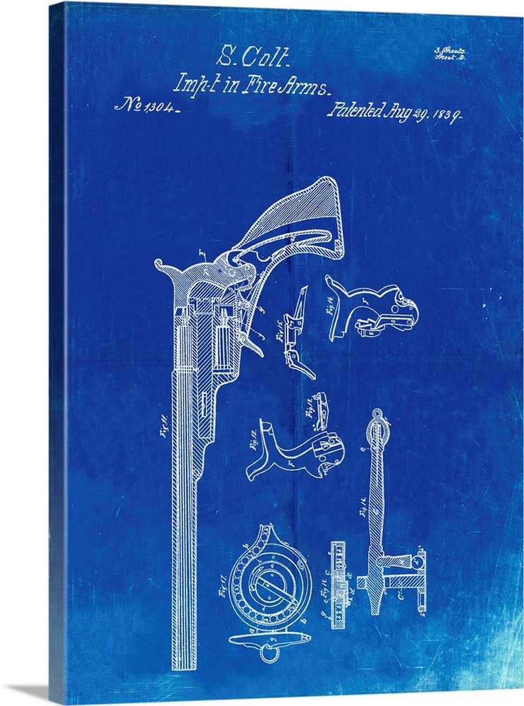 Faded Blueprint Colt Paterson Patent Poster