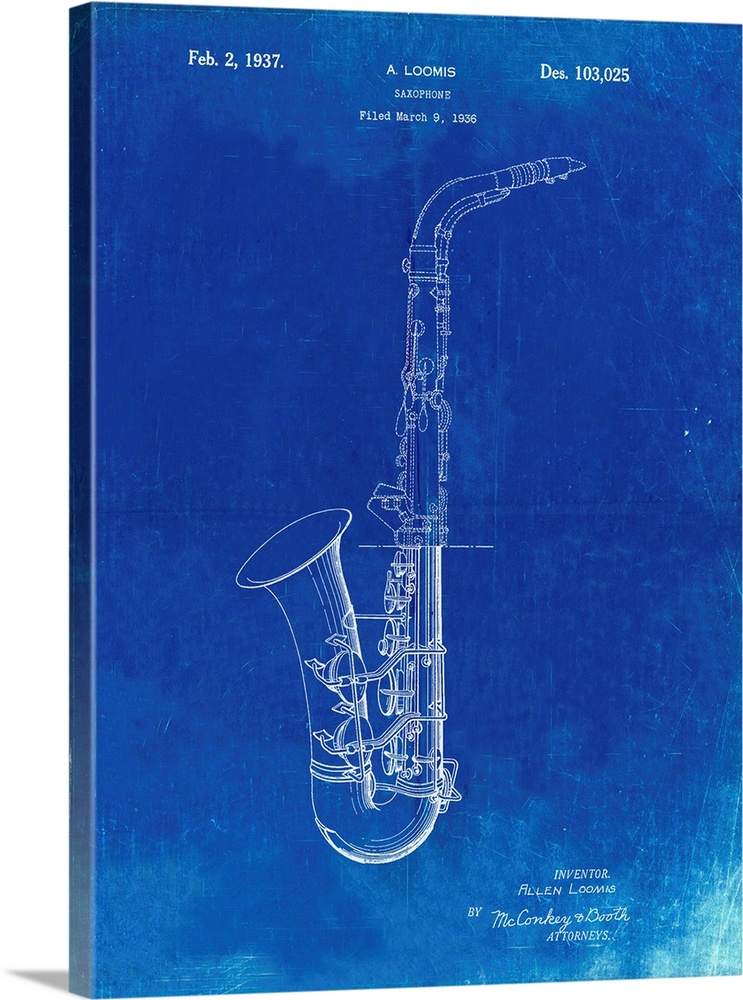 Faded Blueprint Conn A Melody Saxophone Patent Poster