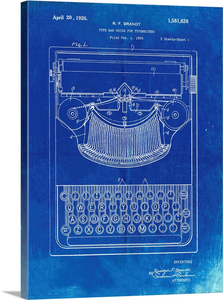 Faded Blueprint Dayton Portable Typewriter Patent Poster