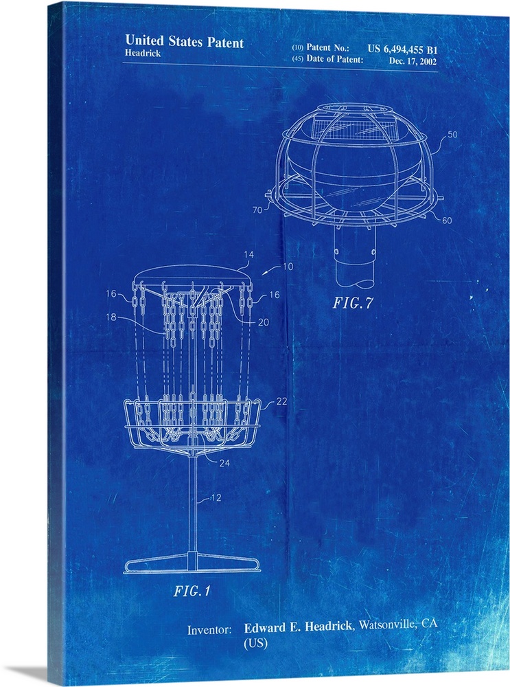 Faded Blueprint Disc Golf Basket Patent Poster