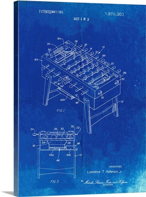 Faded Blueprint Foosball Game Patent Poster