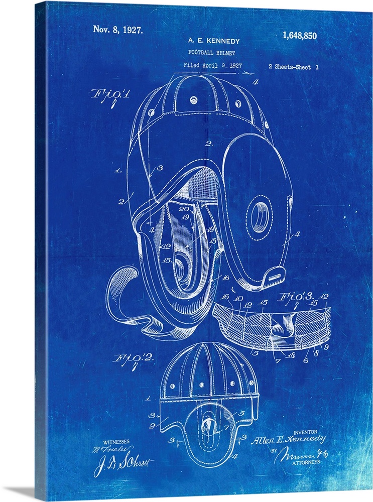 Faded Blueprint Football Leather Helmet 1927 Patent Poster