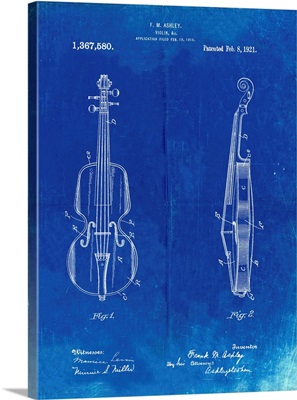 Faded Blueprint Frank M. Ashley Violin Patent Poster