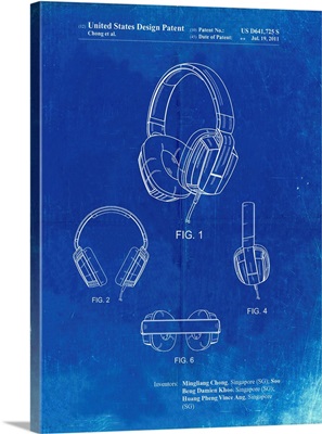 Faded Blueprint Headphones Patent Poster