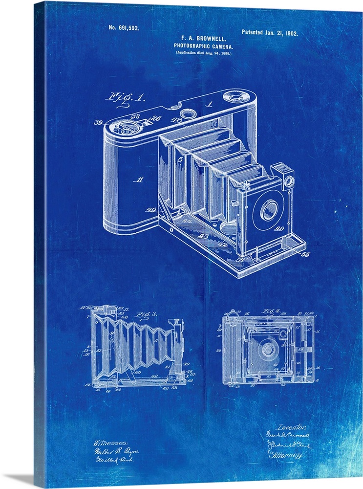 Faded Blueprint Kodak Pocket Folding Camera Patent Poster