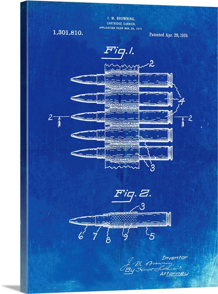 Faded Blueprint Machine Gun Bullet Carrier Belt Patent Poster