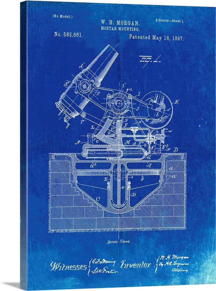 Faded Blueprint Military Mortar Launcher Patent Poster