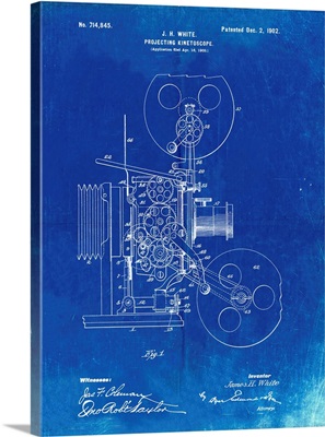Faded Blueprint Projecting Kinetoscope Patent Poster