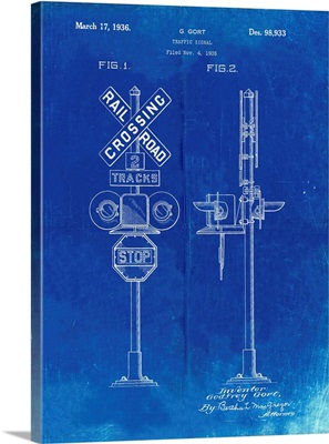 Faded Blueprint Railroad Crossing Signal Patent Poster