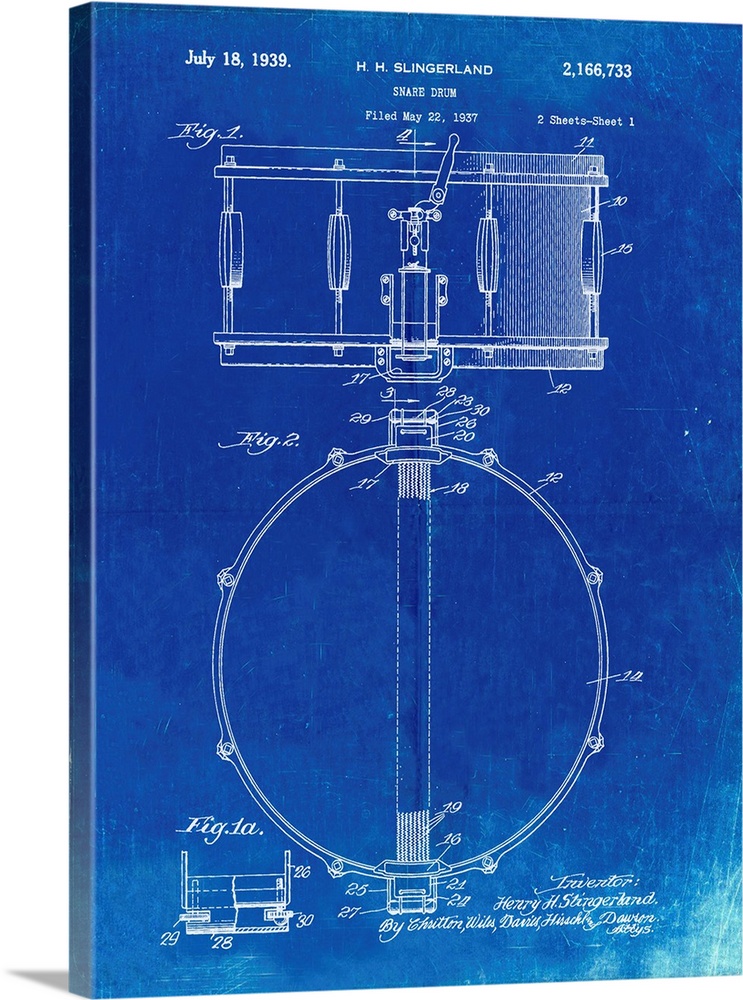 Faded Blueprint Slingerland Snare Drum Patent Poster