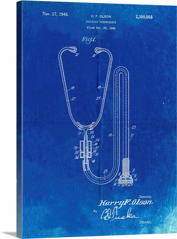 Faded Blueprint Stethoscope Patent Poster