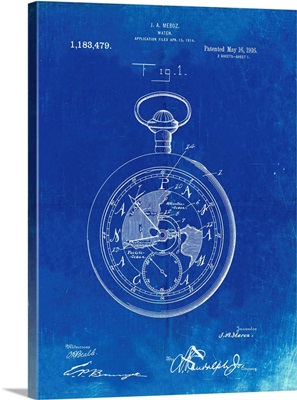 Faded Blueprint U.S. Watch Co. Pocket Watch Patent Poster