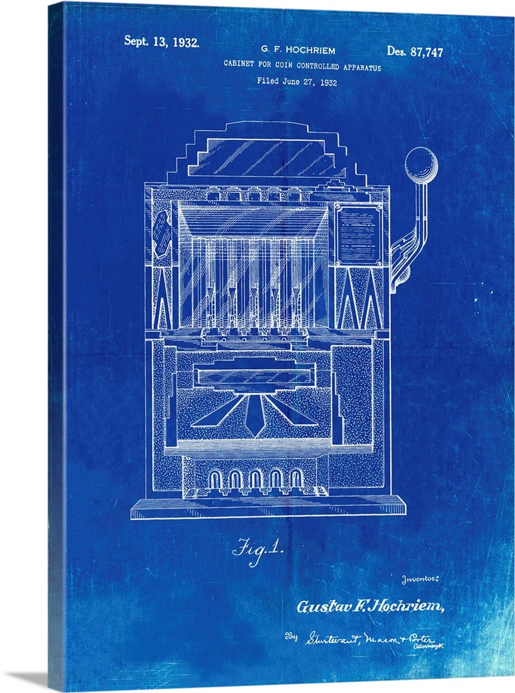 Faded Blueprint Vintage Slot Machine 1932 Patent Poster
