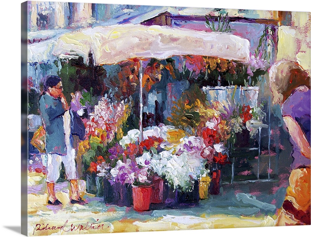 Contemporary painting of a flower stand.
