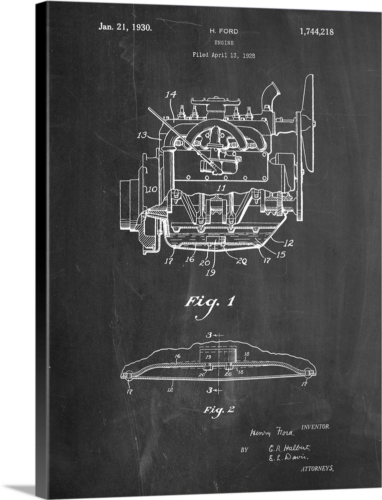 Black and white diagram showing the parts of Henry Ford's engine.