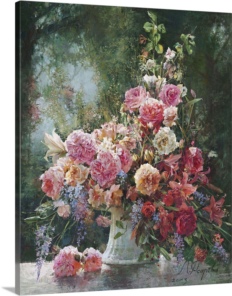 Contemporary still-life painting of flowers.