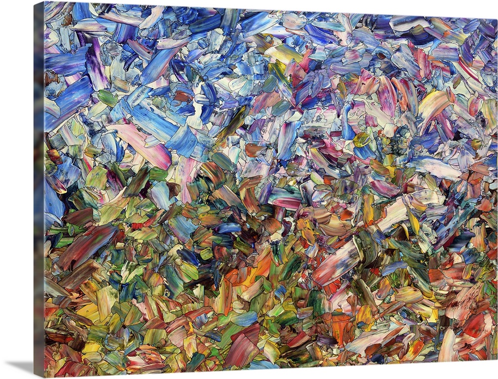 Abstract artwork made of streaks and splatters, resembling flowers in a garden.