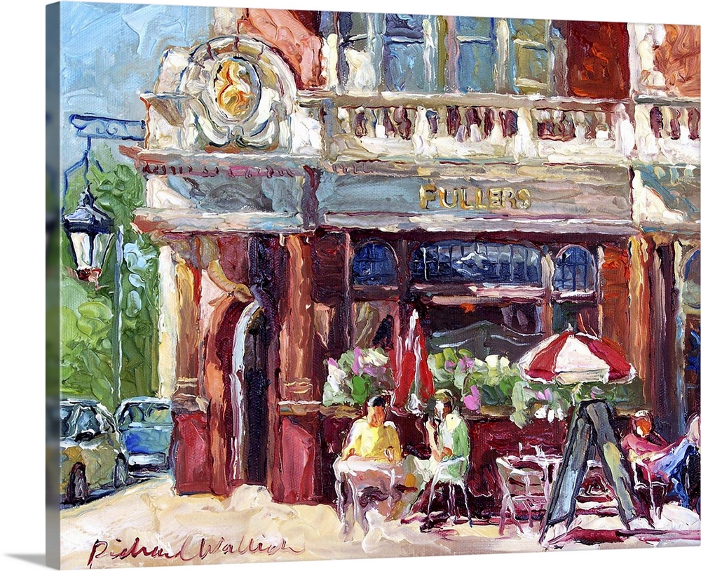 Contemporary painting of a small restaurant with outdoor seating.