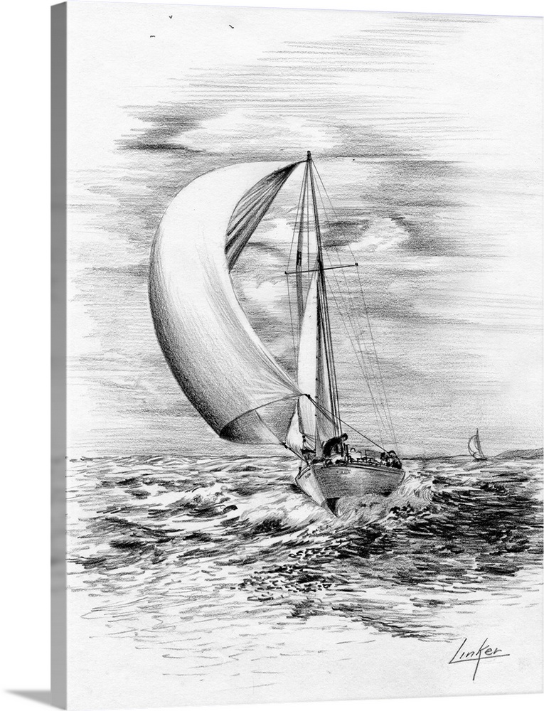 Drawing of sailboat at full sail.