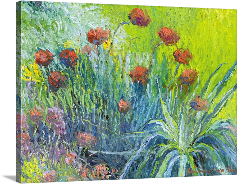Contemporary colorful painting of garden flowers.
