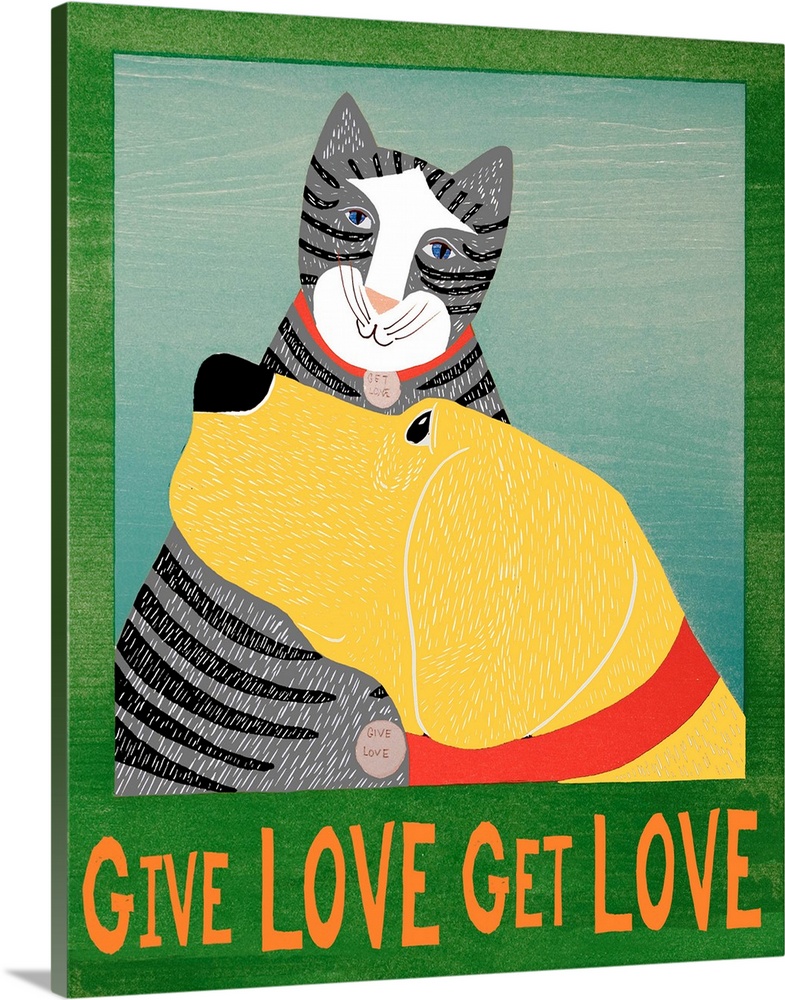 Get Love Give Love Banner Yellow dog and grey cat