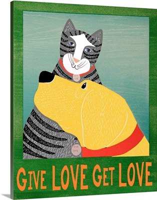 Get Love Give Love Banner Yellow dog and grey cat