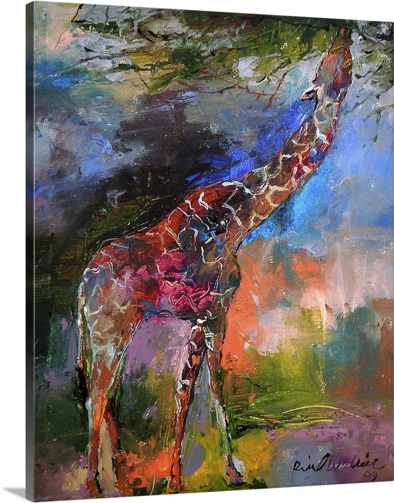 Contemporary vibrant colorful painting of a giraffe.