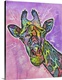 image thumbnail of Colorful painting of a Giraffe with abstract markings on a pink and purple background with white paint splatter and designs.